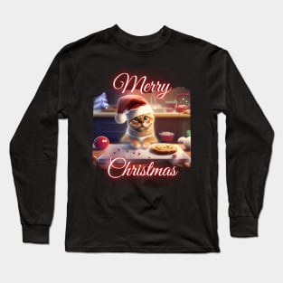 Merry Xmas, Cute Cat Helps Bake Cookies (en) Long Sleeve T-Shirt